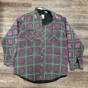 Vintage Plaid Long Sleeve Jacket Shirt - Green and Pink